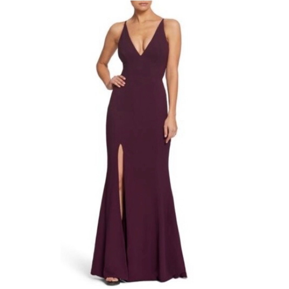 NWT Dress the Population Iris Crepe Side Slit Gown Magenta Maxi Dress Small FLAW
